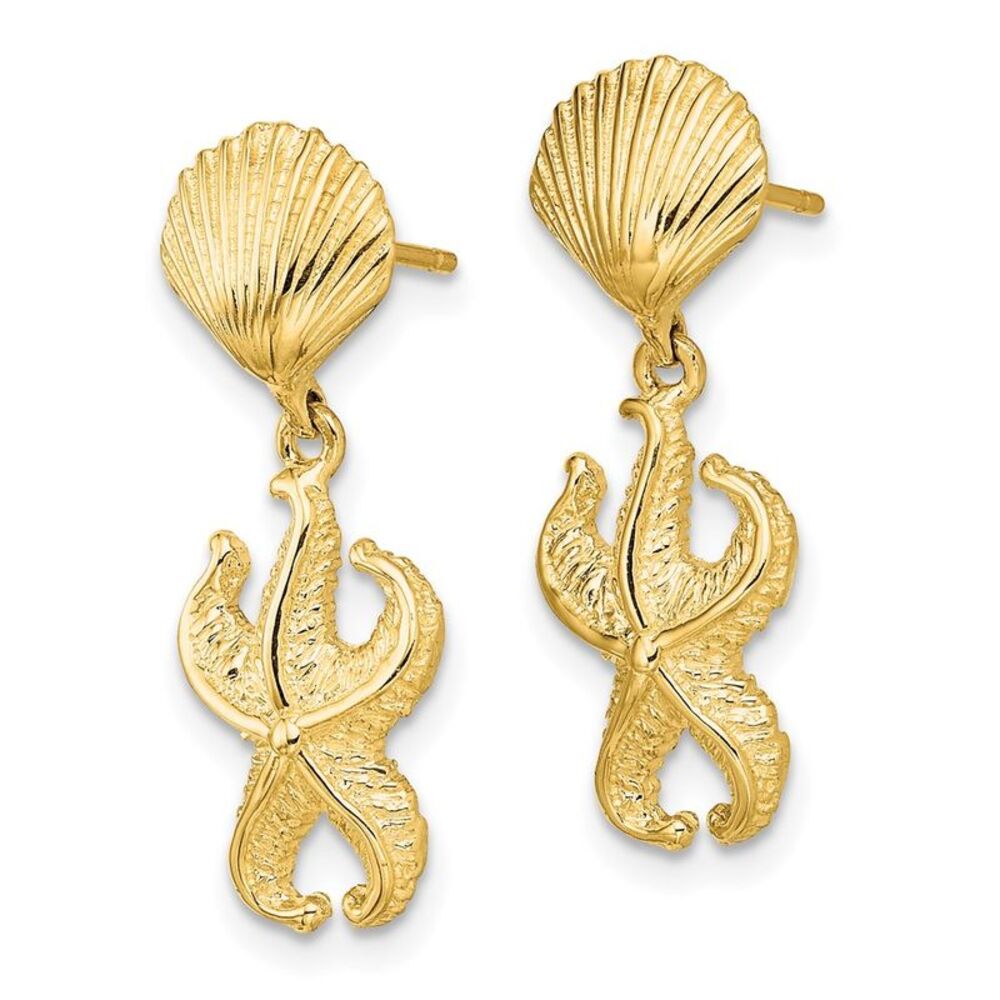 Kazi Luxury 14k Yellow Gold Shell/Starfish Dangle… - image 2